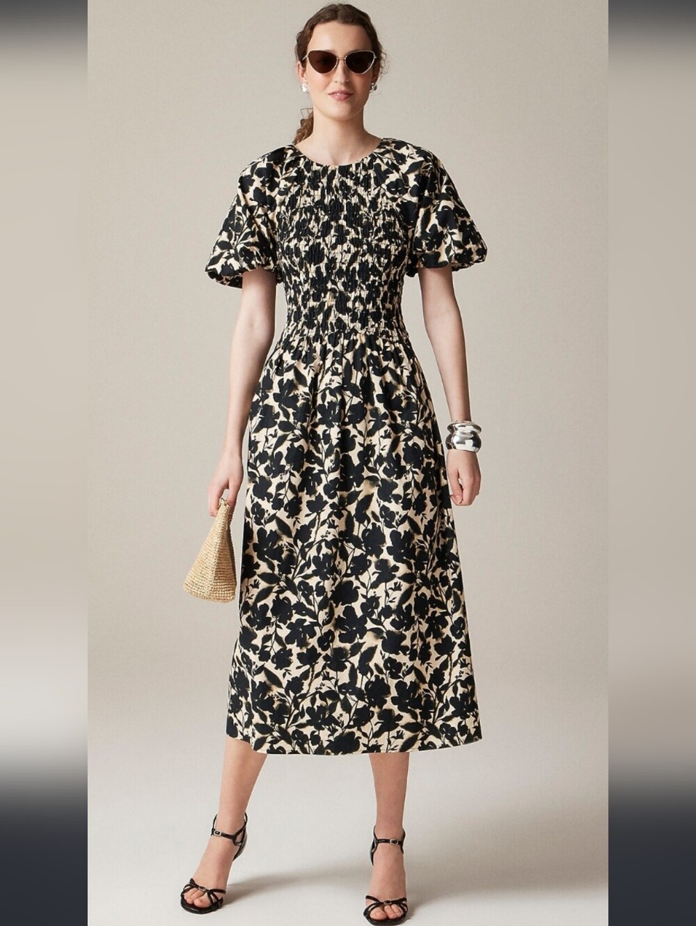 J. CREW Meadow Puff Sleeve Midi Dress In Cotton Poplin Floral S.